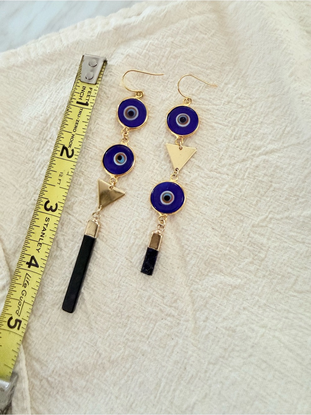 Fierce Forward ‘I Am the Good Energy’ Evil Eye Drop Earrings w Blue Goldstone - Picture 2 of 5